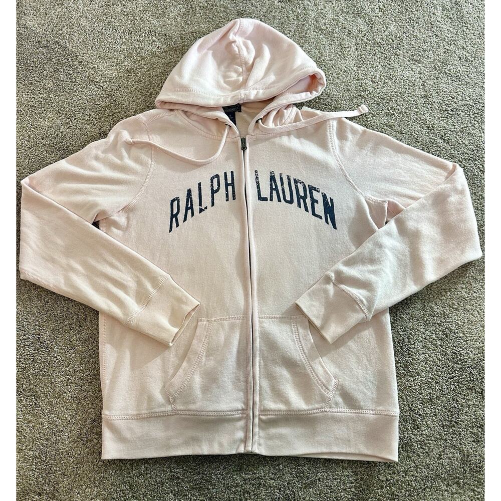 Polo Ralph Lauren Jacket Womens Large L Pink Full Zip Fleece Hoodie Sweatshirt